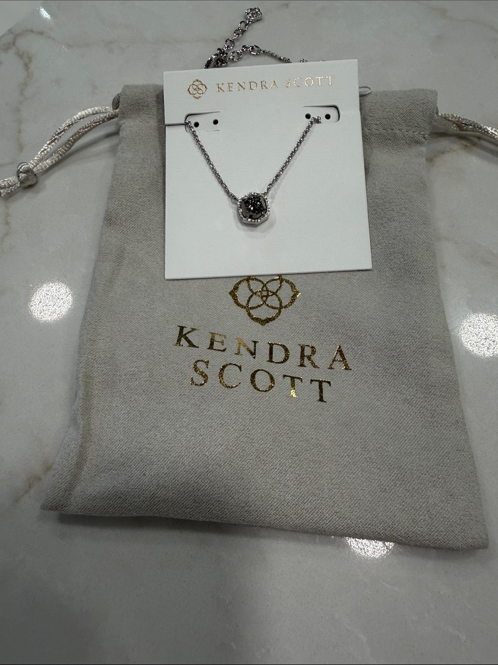 Kendra Scott Davie Silver Pendant Necklace with Dark Center Stone